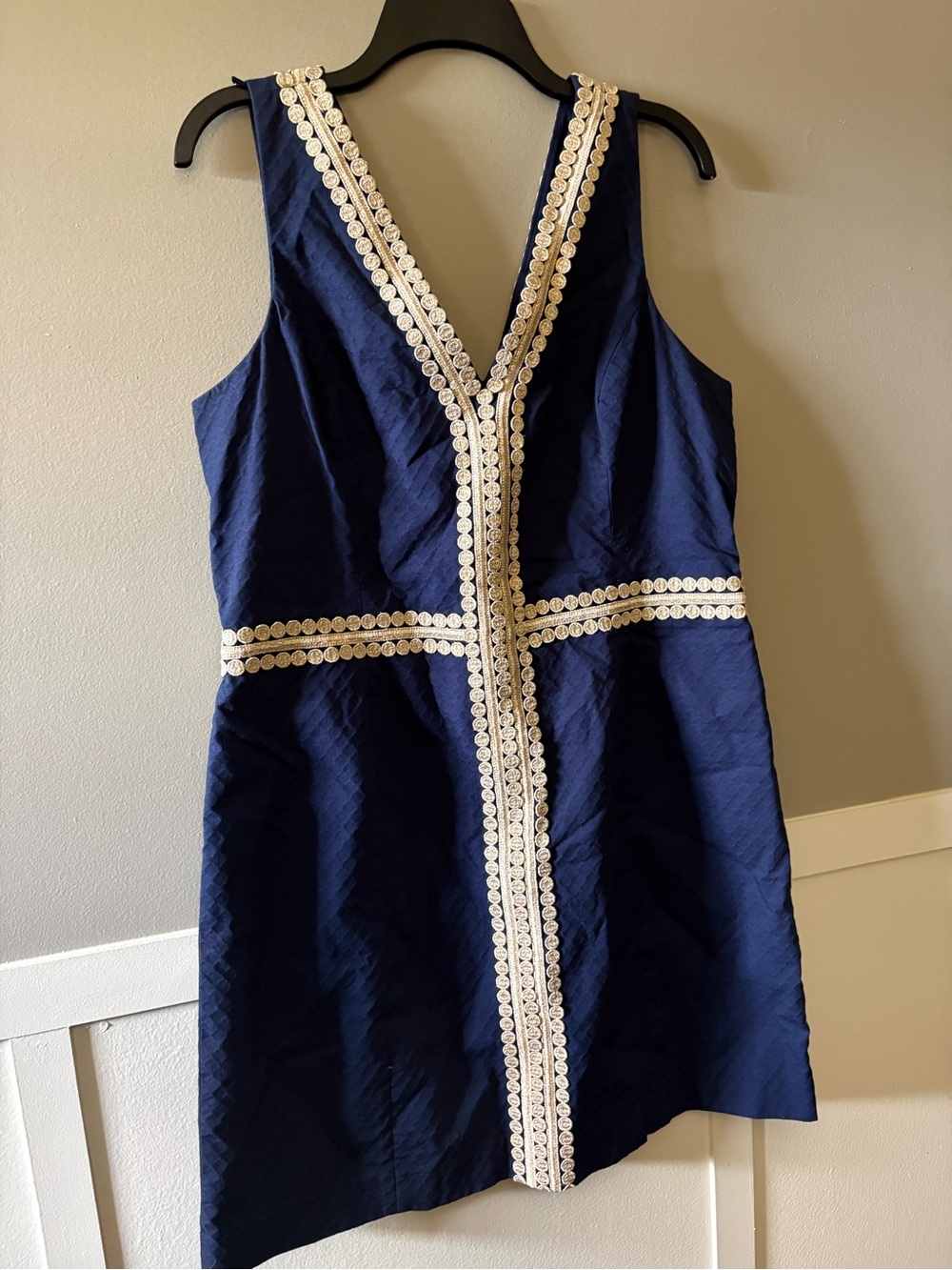 Lilly Pulitzer Bentley Navy & Gold Shift Dress – Size 16